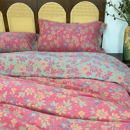 Country Gardenia Floral Cotton Gauze Bedding Set(4PCS) - Pink - King - image 0