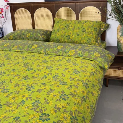 Country Gardenia Floral Cotton Gauze Bedding Set(4PCS) - Green - King - image 5