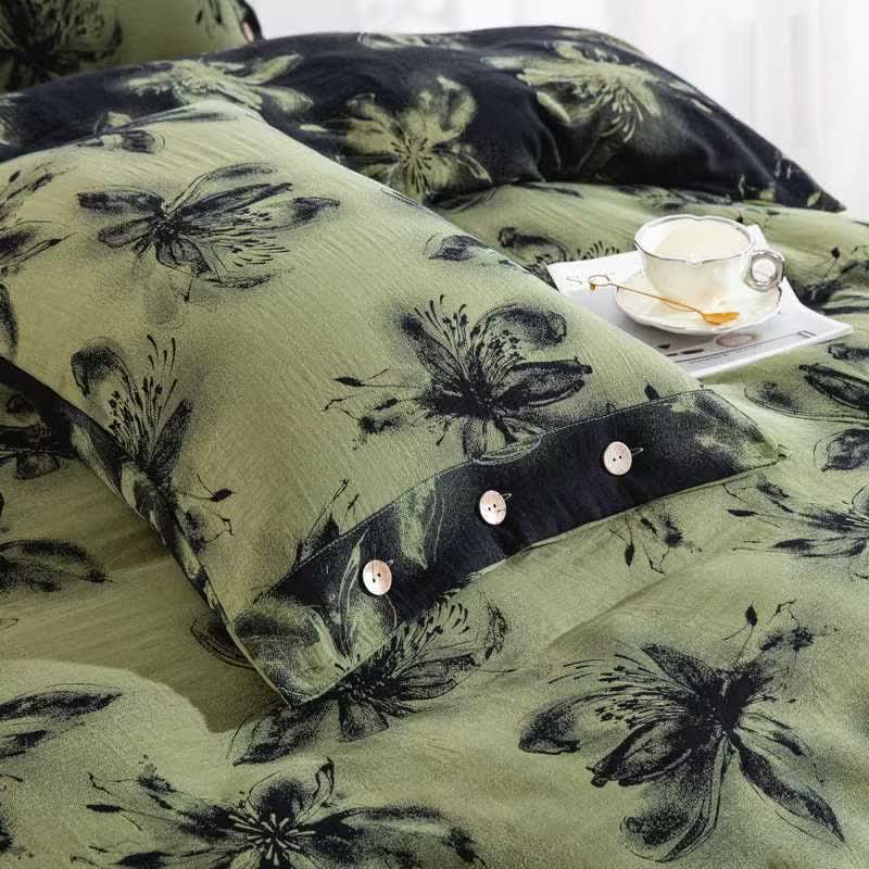 Oriental Ink Style Floral Cotton Bedding Set(4PCS) - image 4