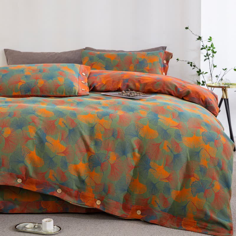 Artistic Ginkgo Leaf Cotton Gauze Bedding Set(4PCS) - image 0