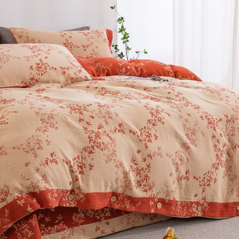 Country Leaf Cotton Gauze Bedding Set(4PCS) - image 3