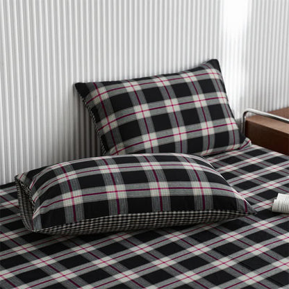 Classic Big Plaid Cotton Sheet Bedspread - Black - 2PCS Pillowcases - 19" x 29" - image 3