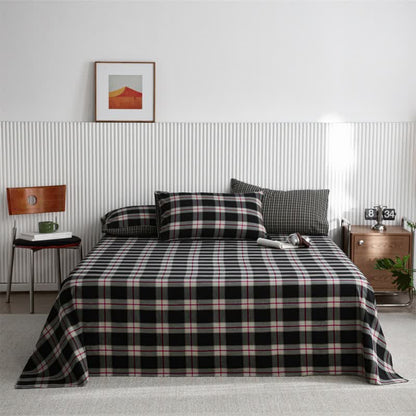 Classic Big Plaid Cotton Sheet Bedspread - Black - Bedspread with 2PCS Pillowcases - King - image 0