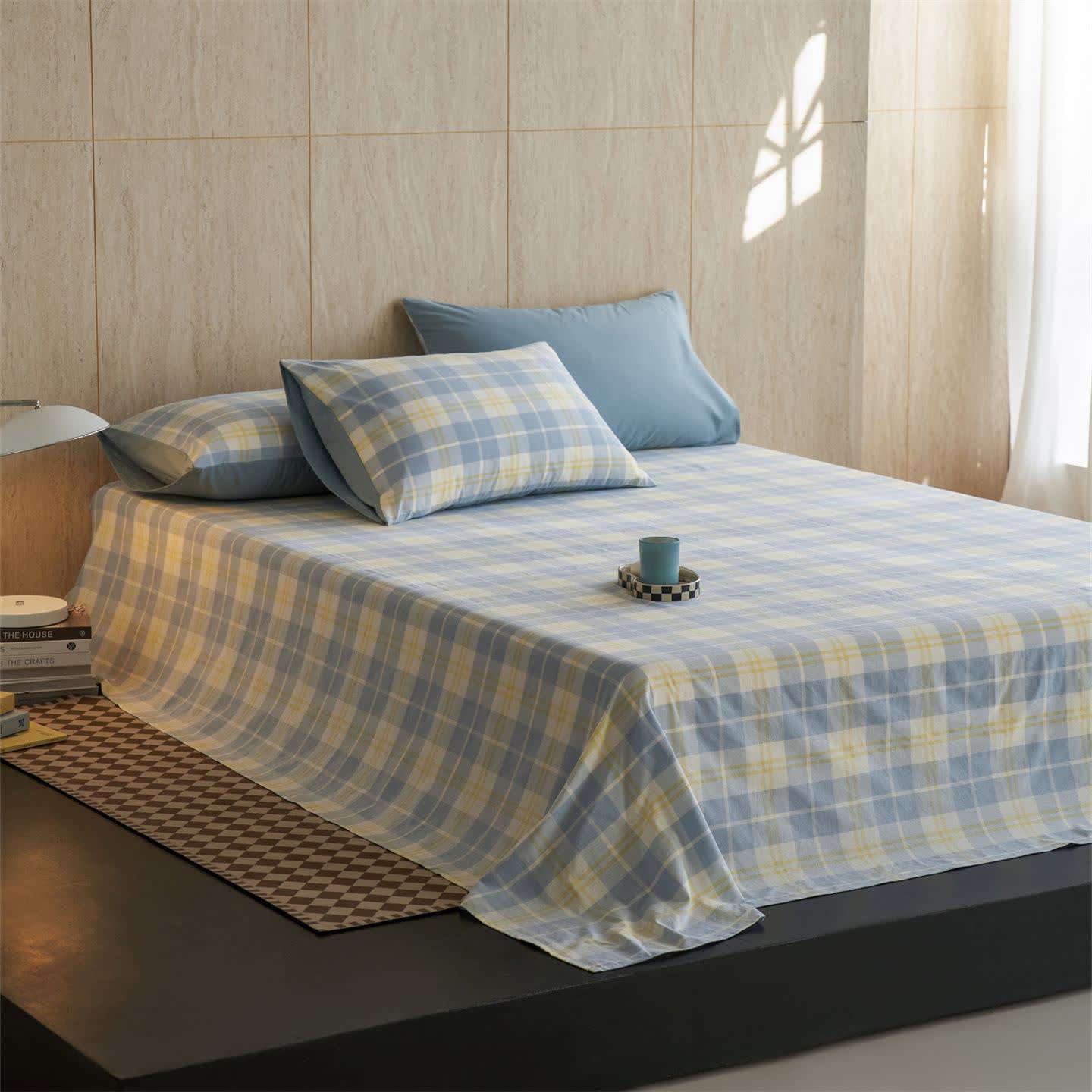 Fresh Gingham Pure Cotton Sheet Bedspread - Blue - 2PCS Pillowcases - 19" x 29" - image 0