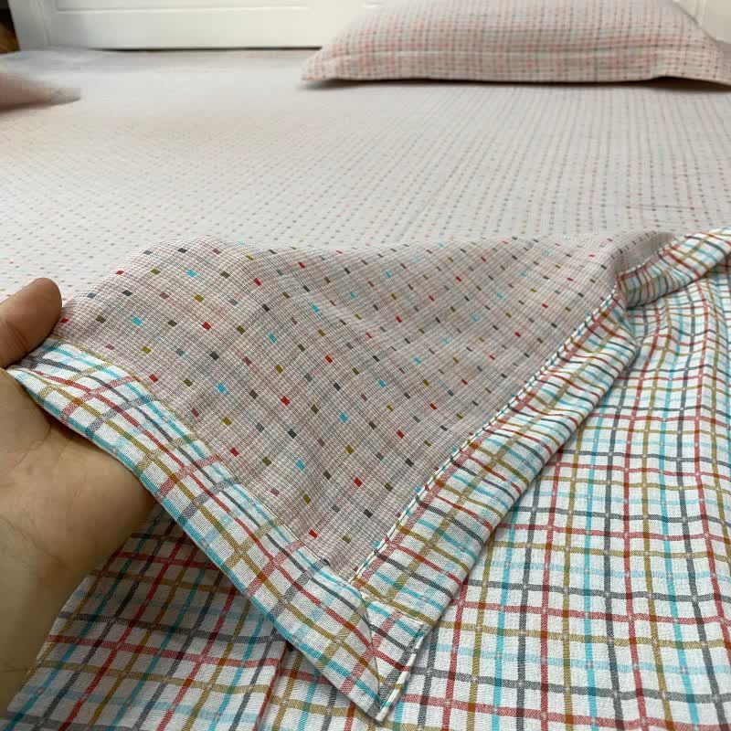 Colorful Gingham Cotton Reversible Sheet Bedspread - image 3