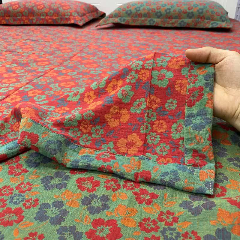 Pastoral Floral Cotton Reversible Sheet Bedspread - image 1