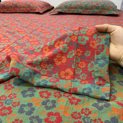 Pastoral Floral Cotton Reversible Sheet Bedspread - image 1