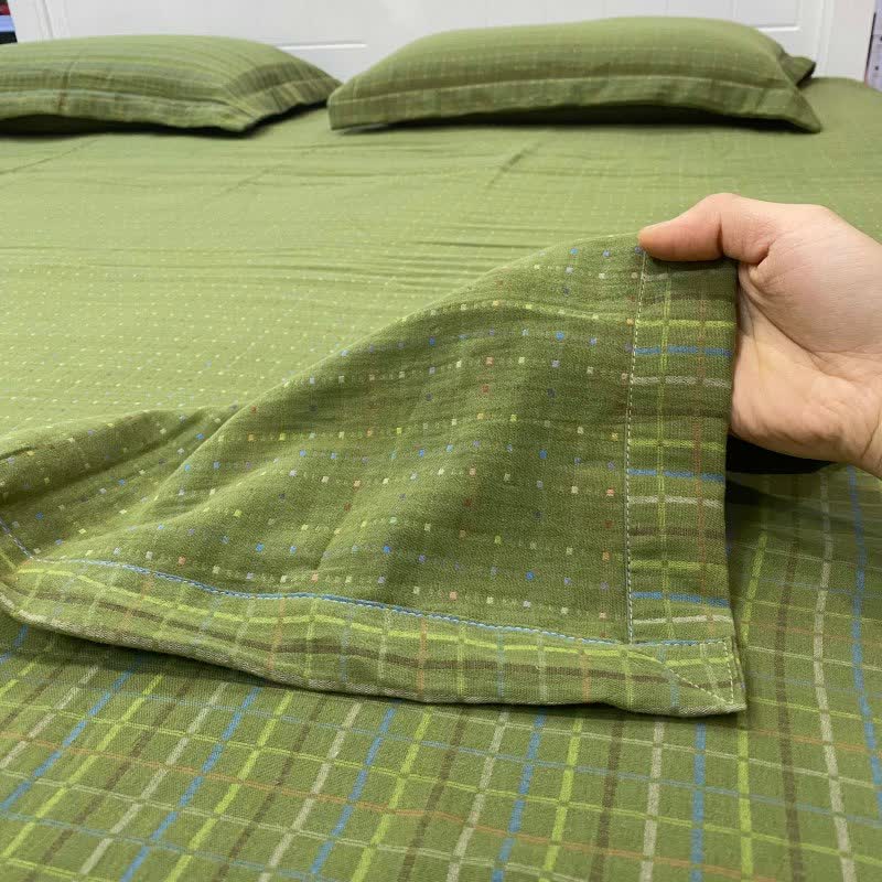 Green Gingham Cotton Reversible Sheet Bedspread - image 2