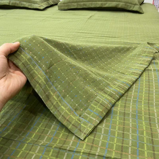 Green Gingham Cotton Reversible Sheet Bedspread - Bedspread with 2PCS Pillowcases - King - image 0