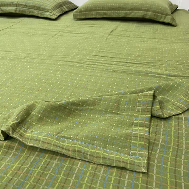 Green Gingham Cotton Reversible Sheet Bedspread - image 1