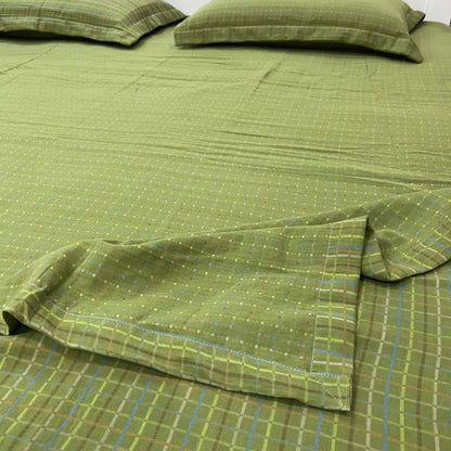 Green Gingham Cotton Reversible Sheet Bedspread - image 1