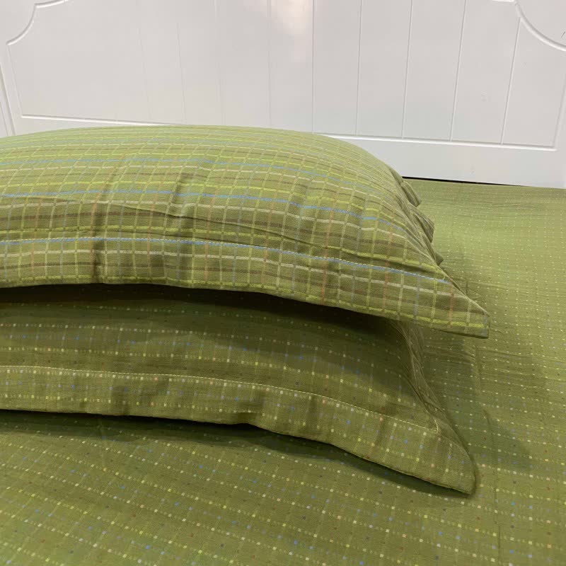 Green Gingham Cotton Reversible Sheet Bedspread - 2PCS Pillowcases - 19" x 29" - image 4