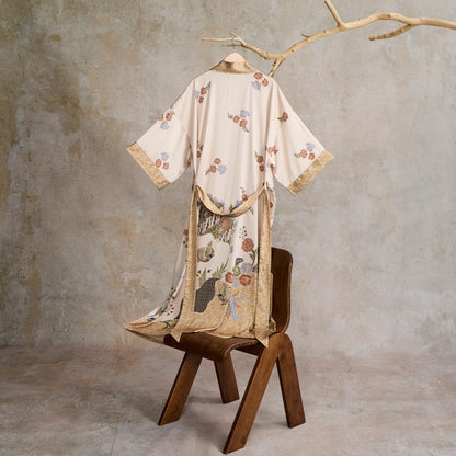Oriental Floral Bird Kimono Style Bathrobe - image 1
