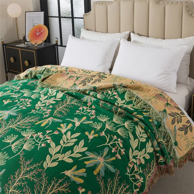 Botanical Green Leaf Cotton Tassel Blanket - image 3