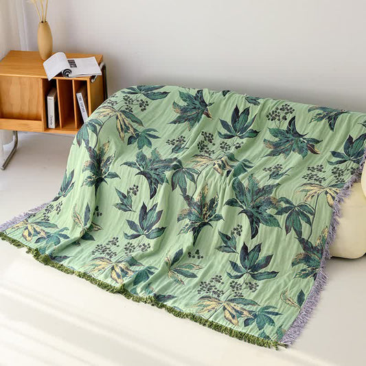 Botanical Leaf & Berry Cotton Gauze Blanket - 79"W x 90"L - image 0