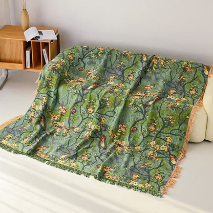 Artistic Woodland Bird Cotton Gauze Blanket - 79"W x 90"L - image 0