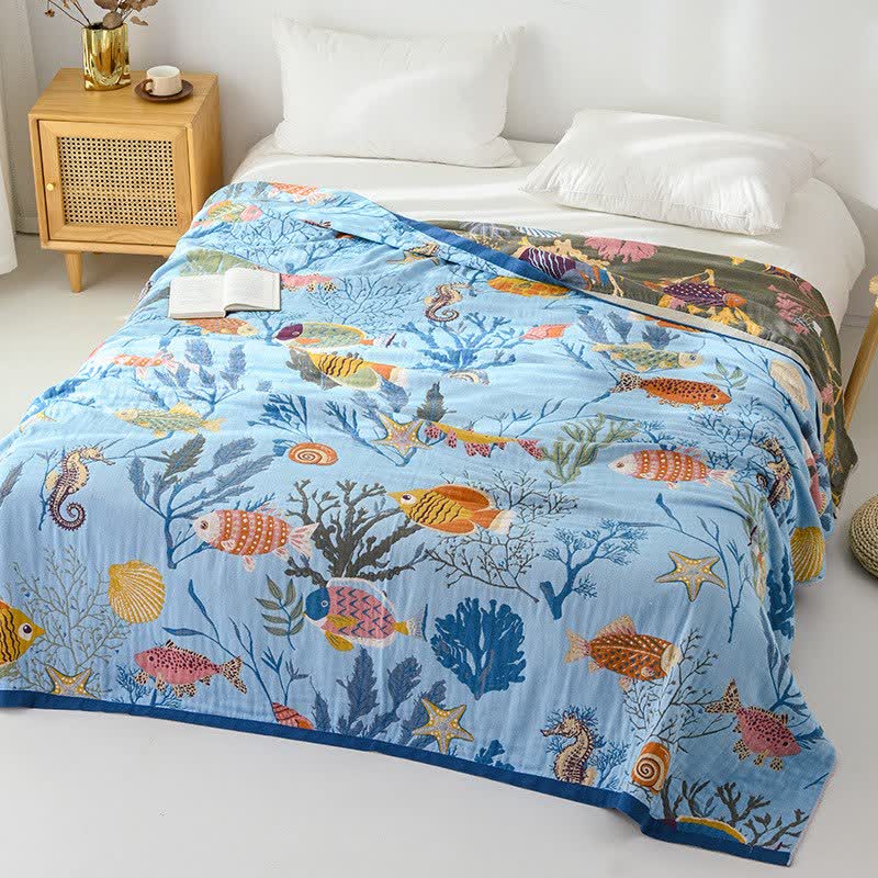 Ocean-Themed Reversible Cotton Gauze Blanket - image 3
