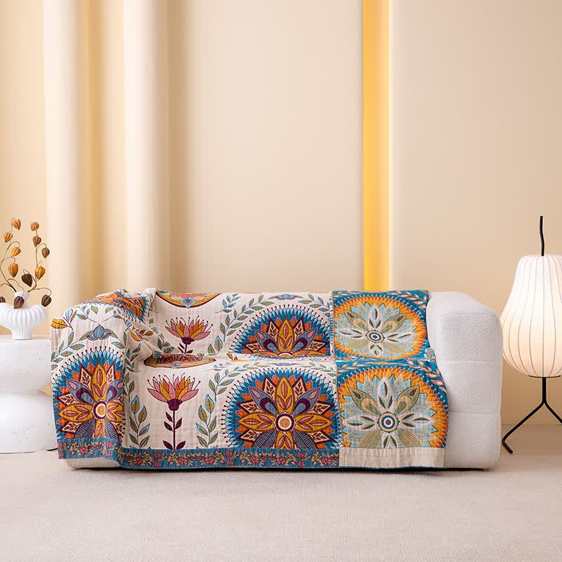 Exotic Pattern Leaf Cotton Gauze Blanket - 90"W x 98"L - image 0