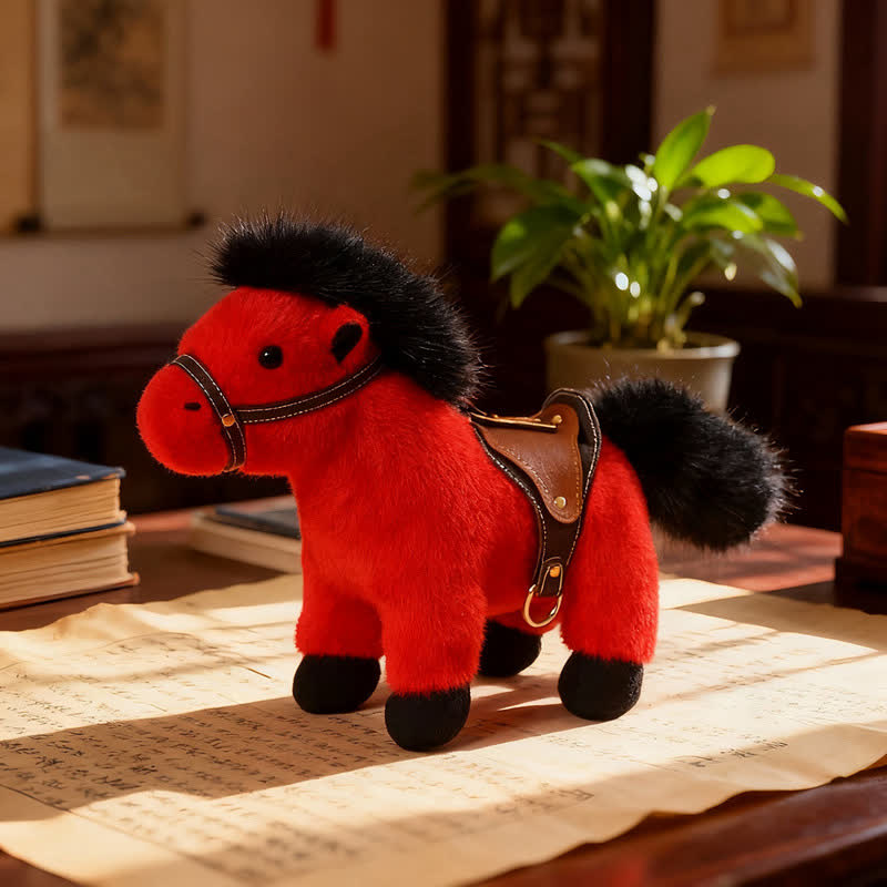 Realistic Stuffed Pony with Faux Leather Saddle - Red - 2PCS - 12"H - image 4