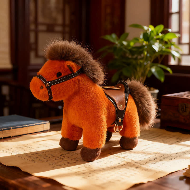 Realistic Stuffed Pony with Faux Leather Saddle - Orange - 2PCS - 12"H - image 8
