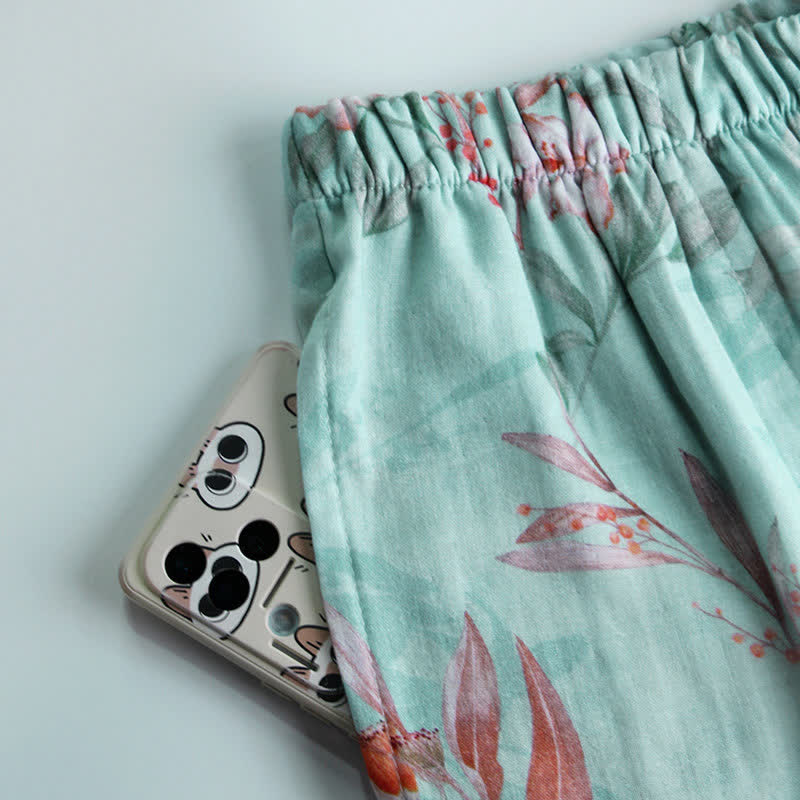 Ruffled Neck Oriental Floral Cotton Loungewear - image 3