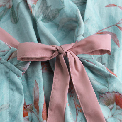 Ruffled Neck Oriental Floral Cotton Loungewear - image 1