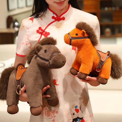 Realistic Stuffed Pony with Faux Leather Saddle - image 0