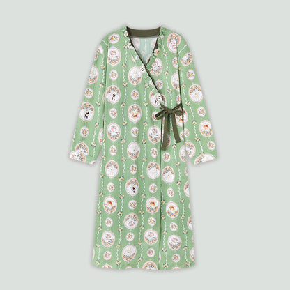 Medallion Floral Kimono Style Ruffled Nightgown - Green - 4XL - image 0