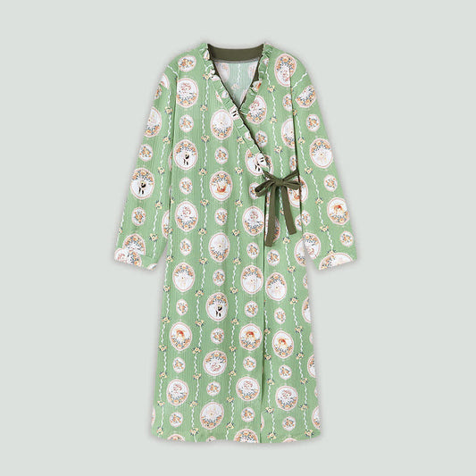 Medallion Floral Kimono Style Ruffled Nightgown - Green - 4XL - image 0