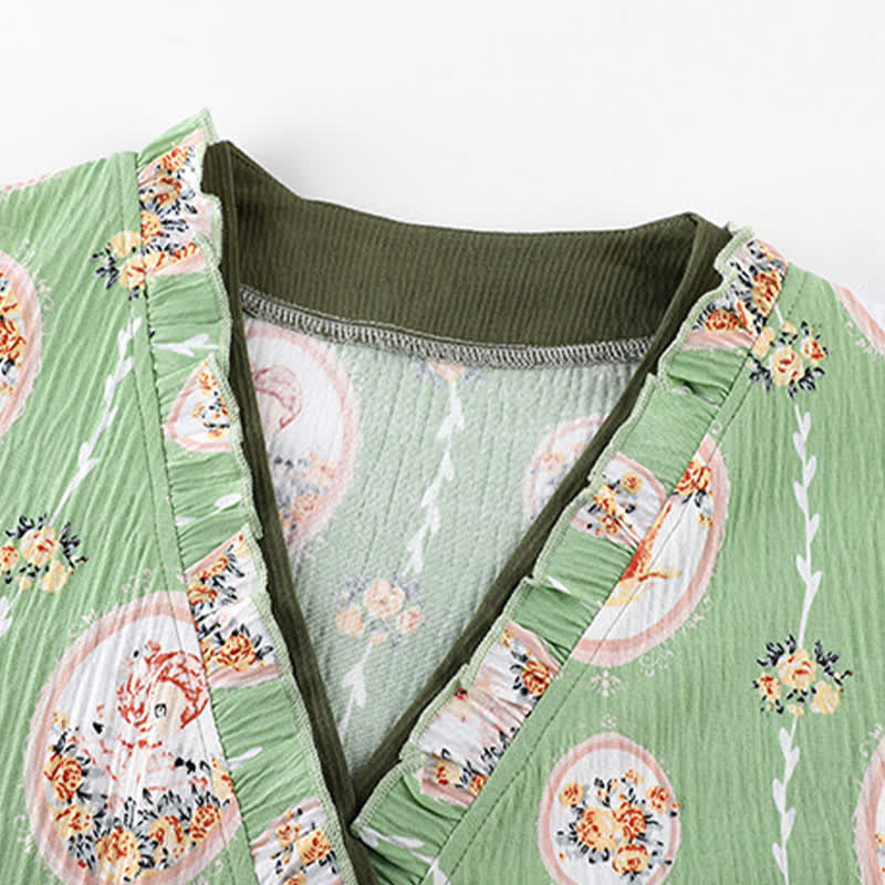 Medallion Floral Kimono Style Ruffled Nightgown - image 1