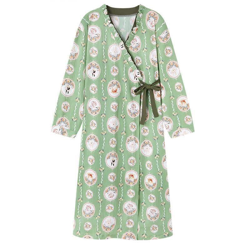 Medallion Floral Kimono Style Ruffled Nightgown - image 5