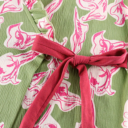Artistic Floral Kimono Style Ruffled Nightgown - image 1