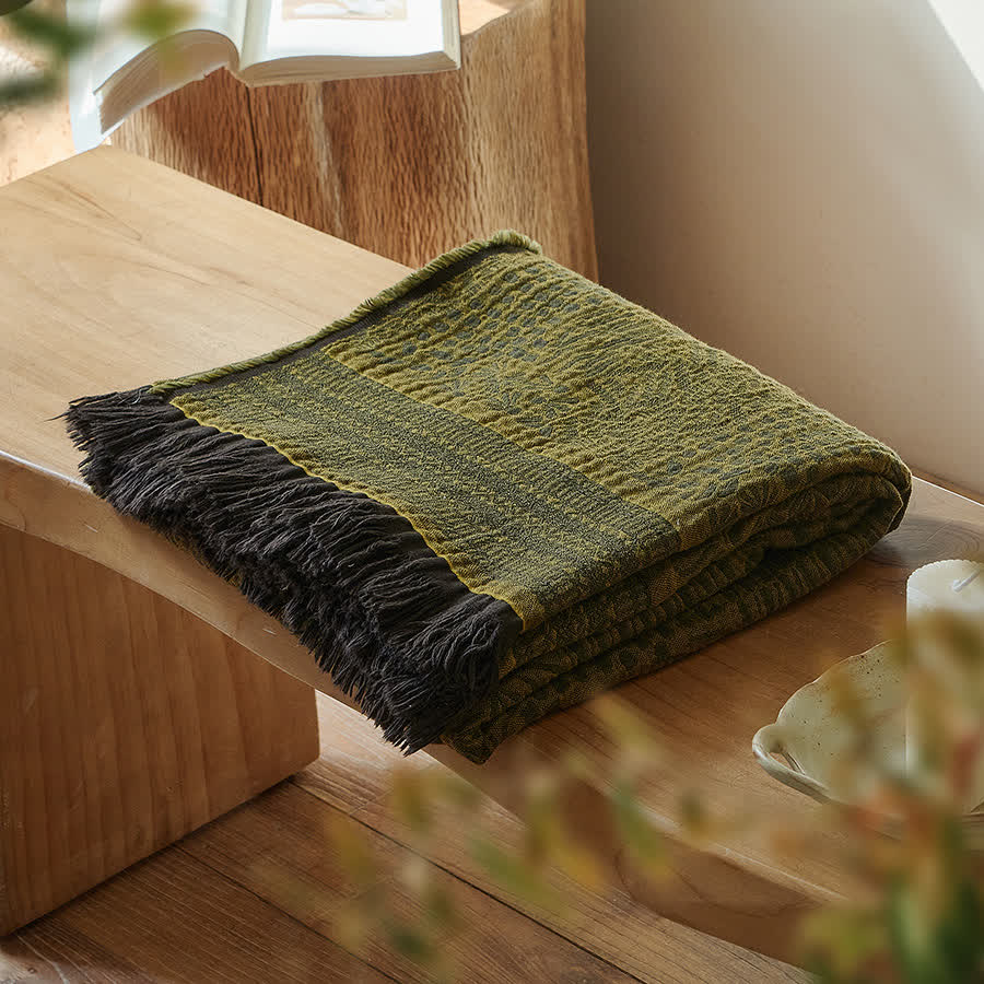 Retro Style Cotton Tassel Blanket - 55"W x 75"L - image 0