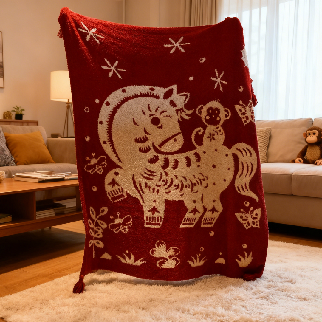 Ownkoti Festive Horse Pattern Double-Sided Blanket - 50"W x 60"L - image 0