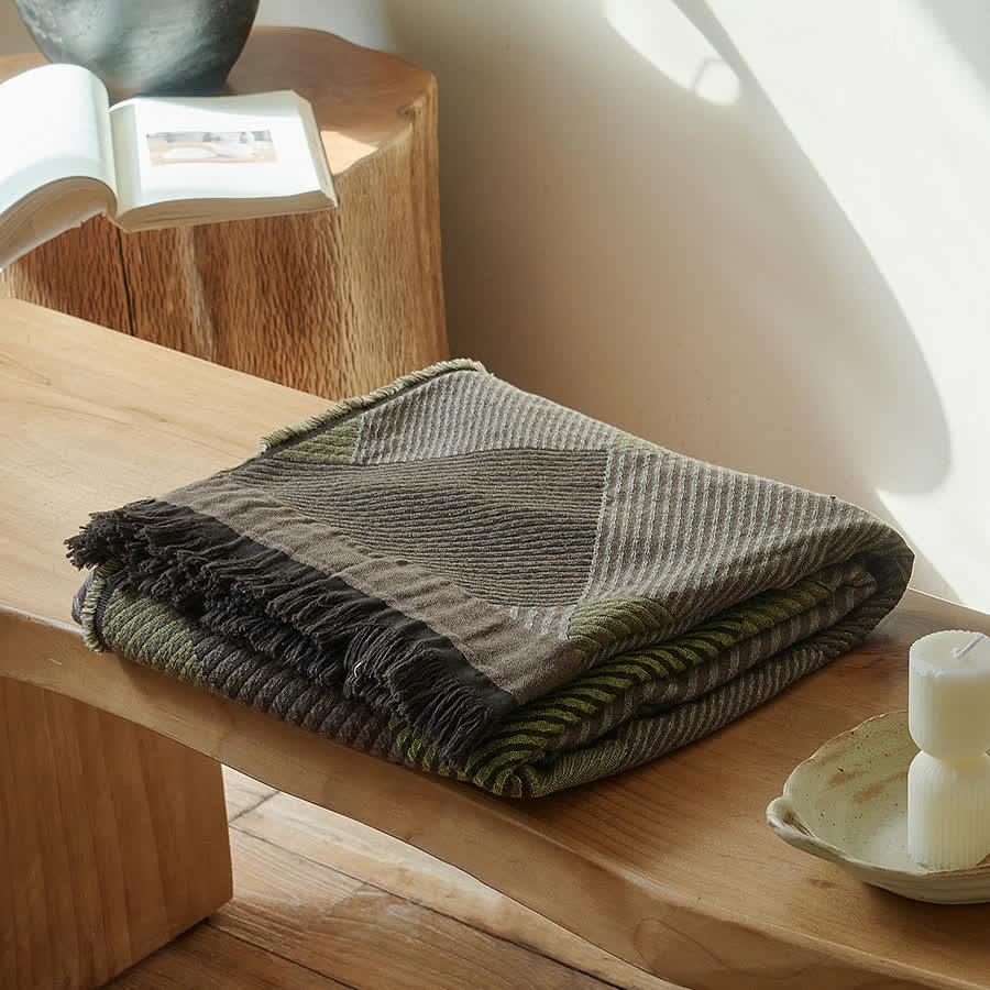 Subtle Striped Cotton Tassel Blanket - 55"W x 75"L - image 0