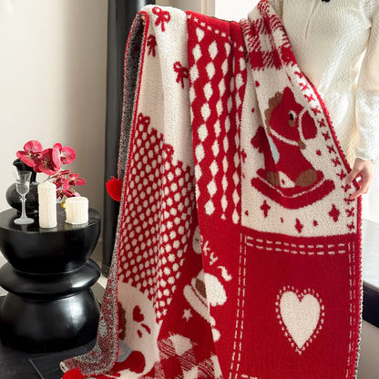 Festive Red & White Patchwork Throw Blanket - image 5