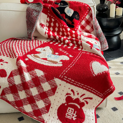Festive Red & White Patchwork Throw Blanket - image 7