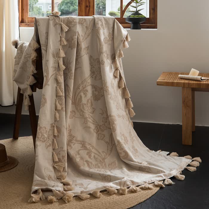 Elegant Floral Jacquard Cotton Linen Blanket - 47"W x 67"L - image 0