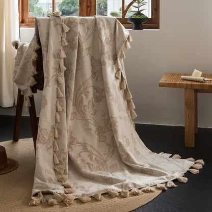 Elegant Floral Jacquard Cotton Linen Blanket - 47"W x 67"L - image 0