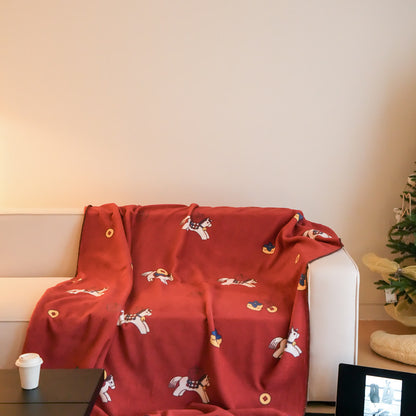 Faux Wool Trojan Horse Reversible Throw Blanket - image 1