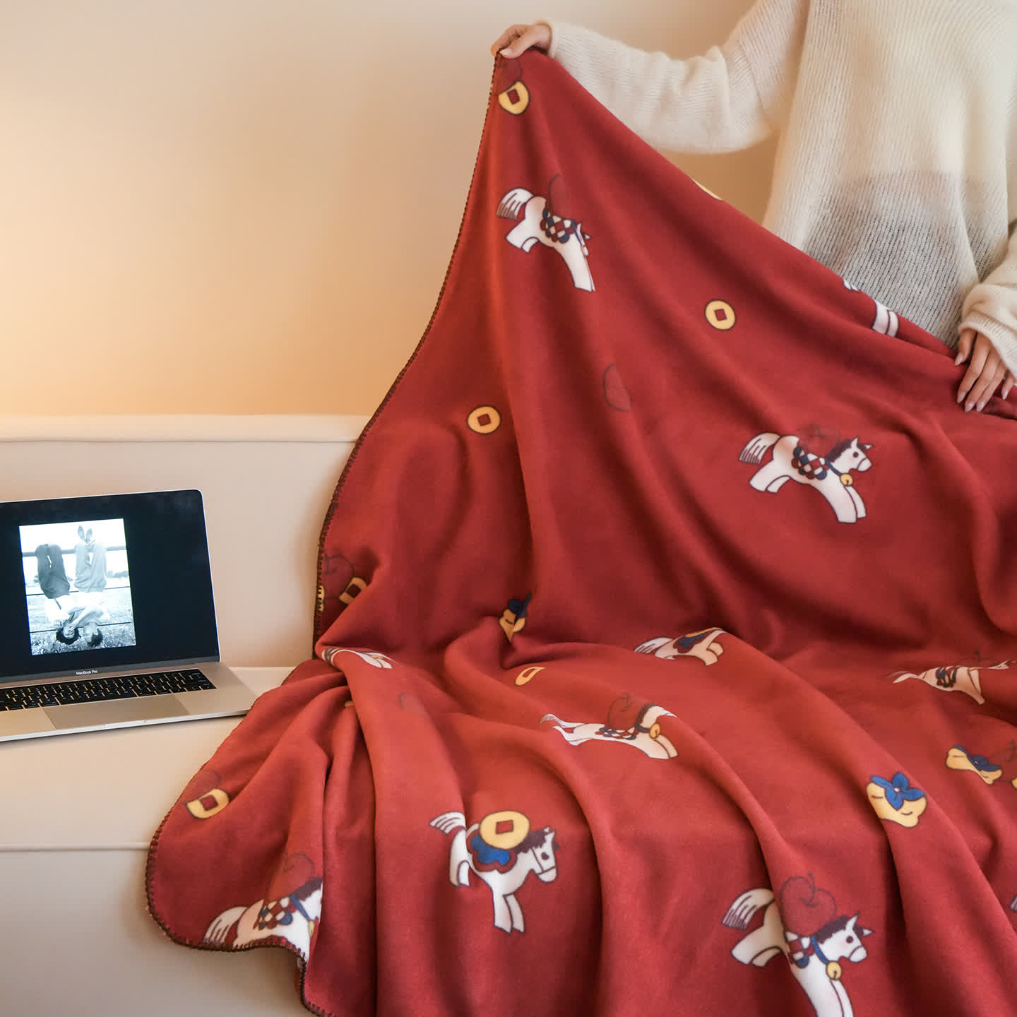 Faux Wool Trojan Horse Reversible Throw Blanket - image 4