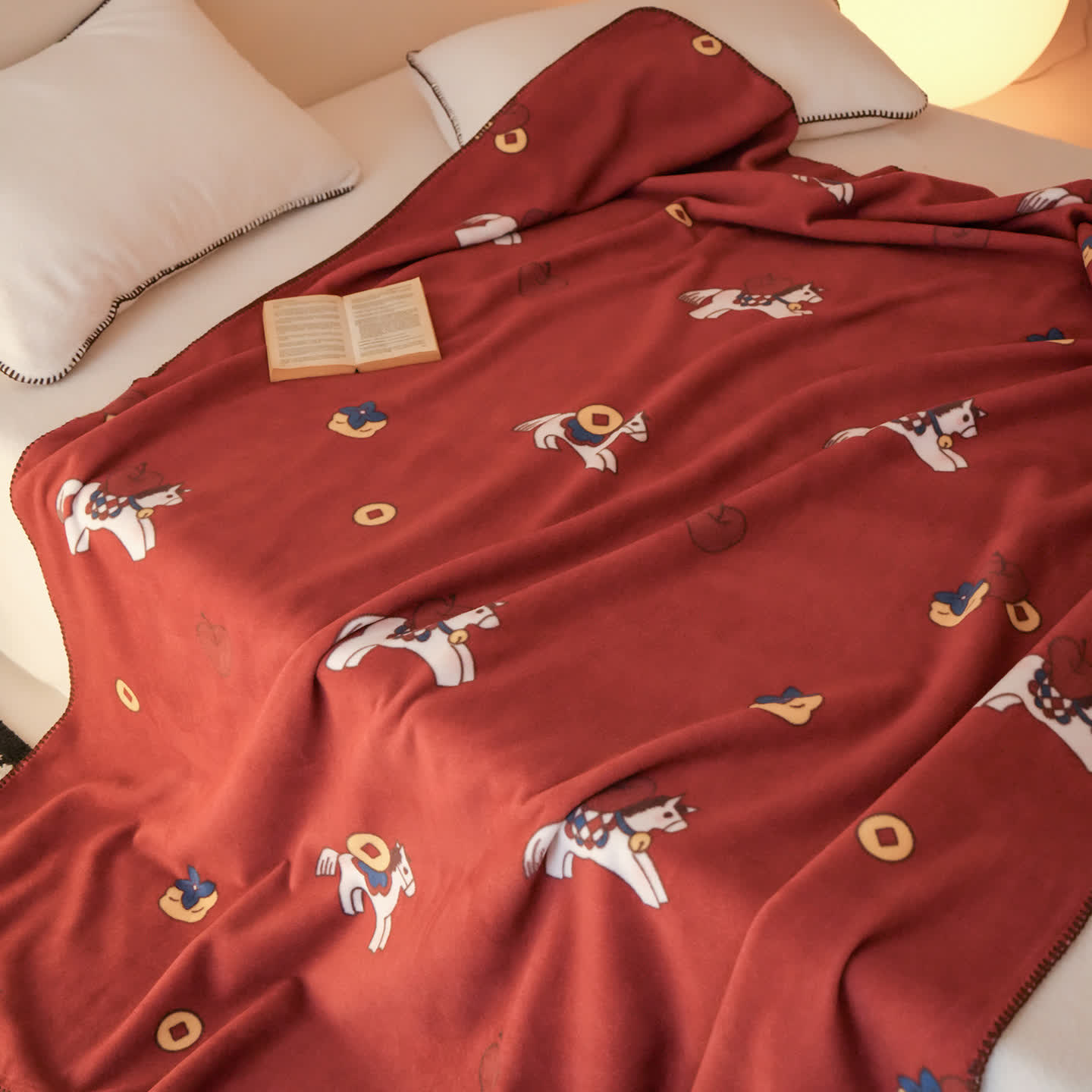 Faux Wool Trojan Horse Reversible Throw Blanket - image 7