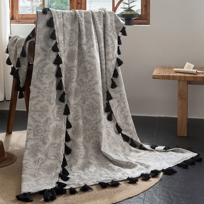 Vintage Botanical Jacquard Cotton Linen Blanket - 47"W x 67"L - image 0