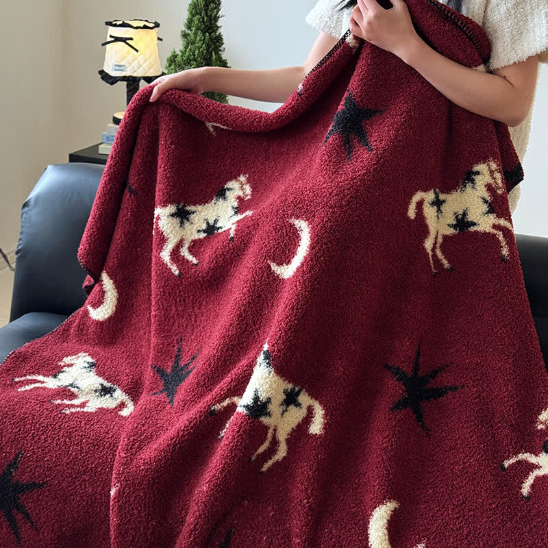 Festive Year of the Horse Knitted Throw Blanket - image 3