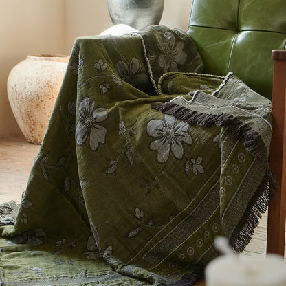 Elegant Floral Pure Cotton Tassel Blanket - image 1