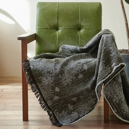 Vintage Floral Pure Cotton Tassel Blanket - image 1