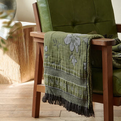 Elegant Floral Pure Cotton Tassel Blanket - image 2