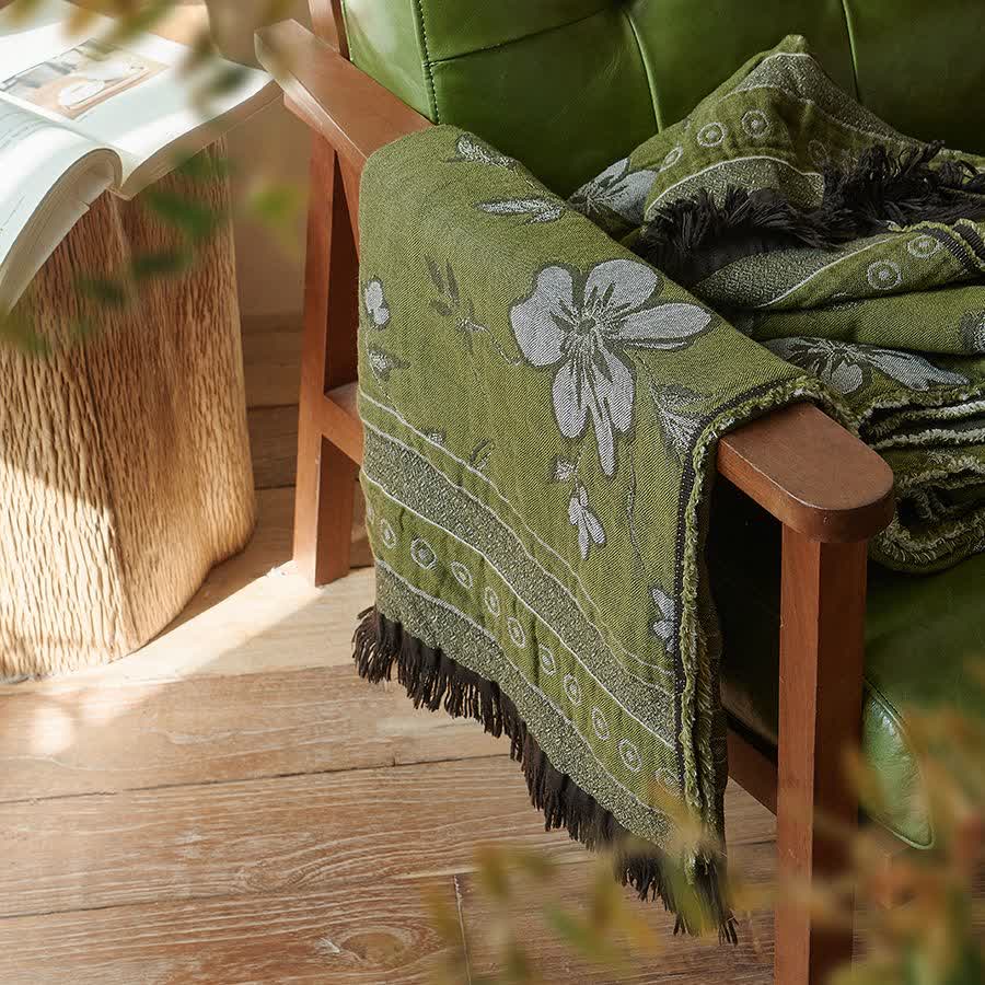 Elegant Floral Pure Cotton Tassel Blanket - image 3