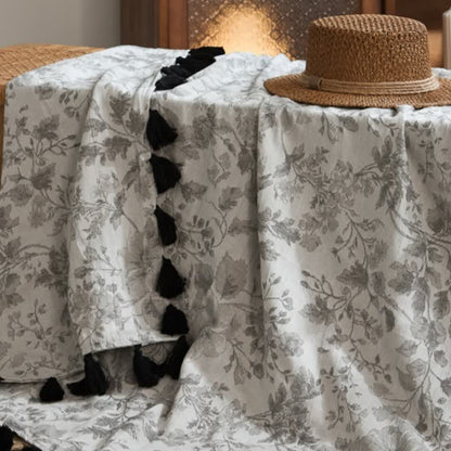 Subtle Floral Jacquard Cotton Linen Blanket - image 4