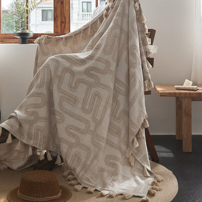 Geometric Pattern Jacquard Cotton Linen Blanket - image 3